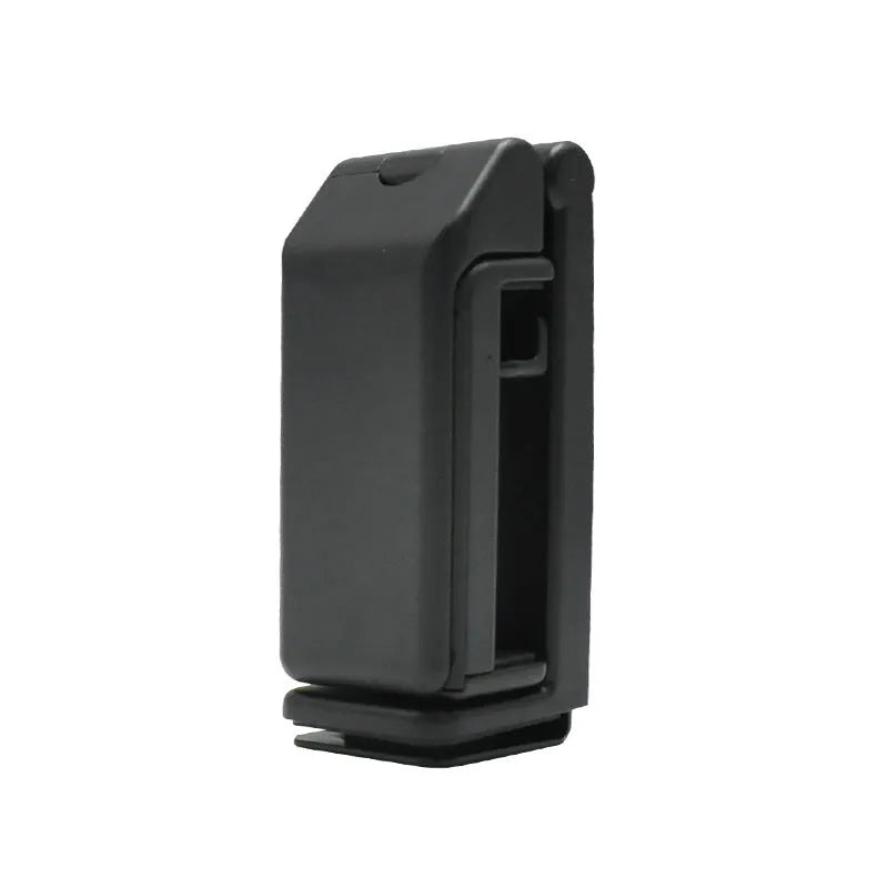 Black ABS foldable mobile phone holder with 360 degree rotation, universal style, for travel and desk use.