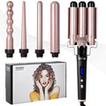 Rose gold five-in-one tube replacement hair curler with LCD screen display and protective gloves