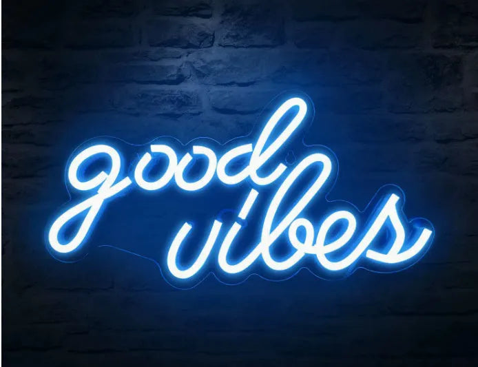 LED transparent acrylic neon light in Good Vibes size, USB powered, for wall hanging decoration