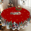 Round polyester Christmas tablecloth with snowflake and Santa print, 152cm diameter, non-slip and heat resistant