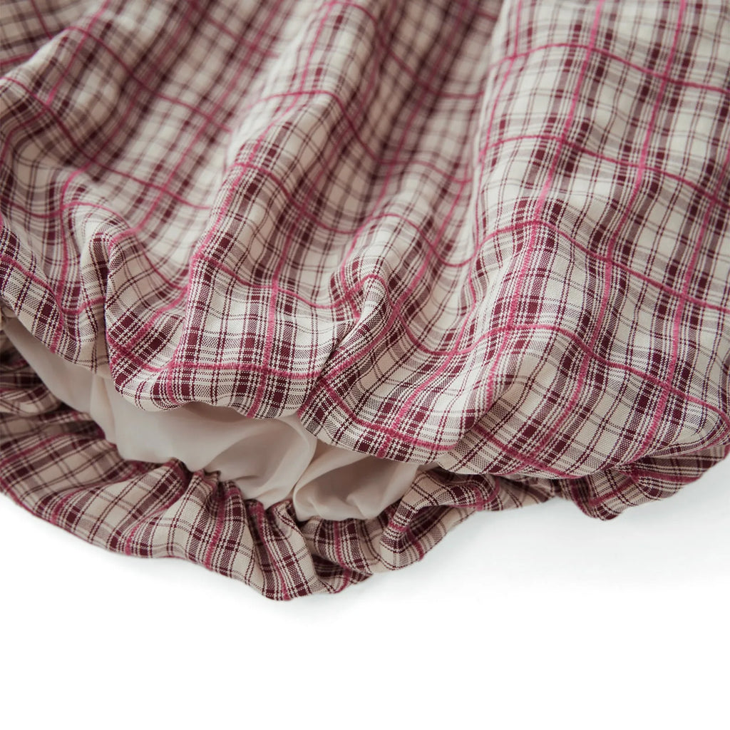 Women's casual plaid polyester shorts with elastic waist, Mori style bloomer, black colour