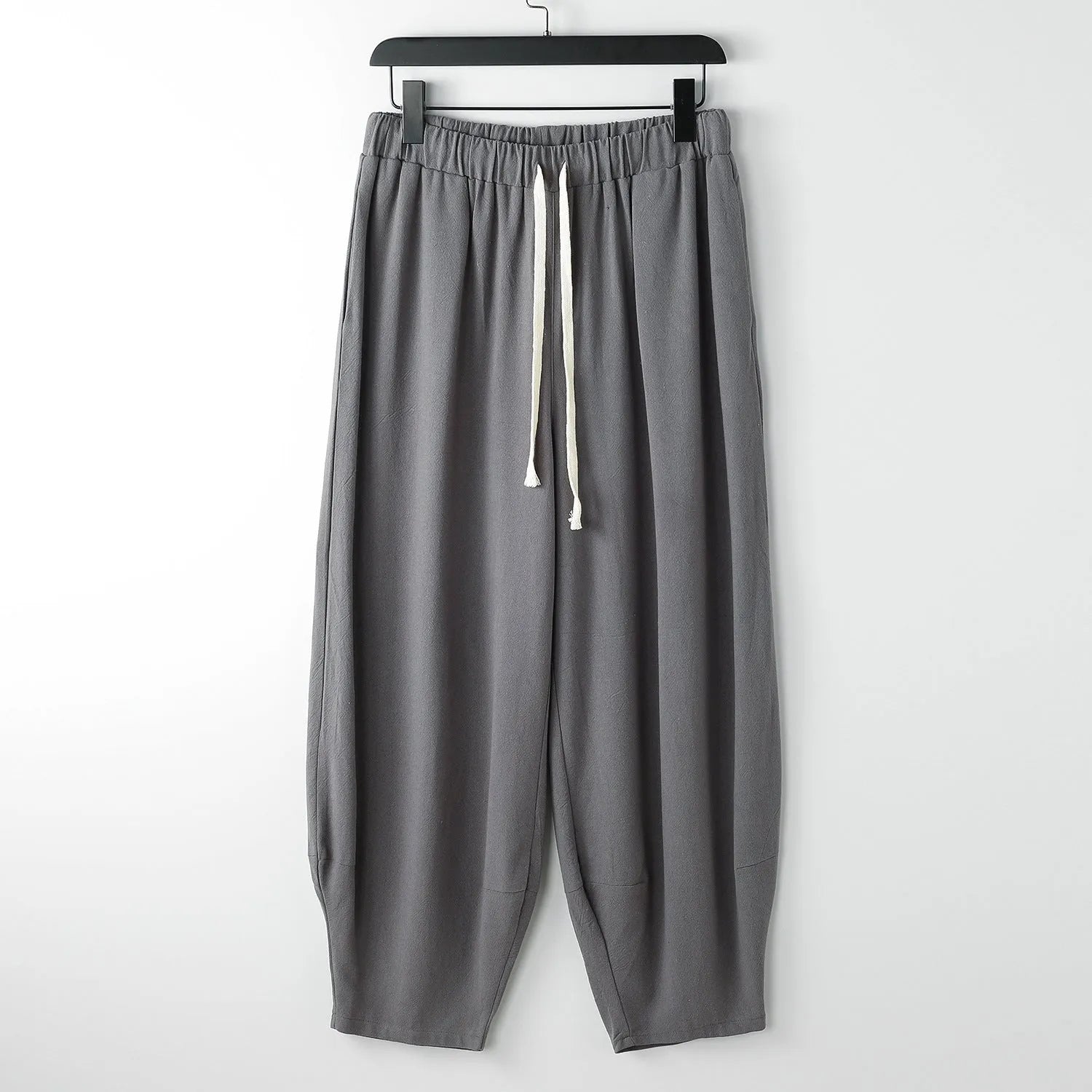 Linen harem pants with ankle ties in loose fit for larger body types