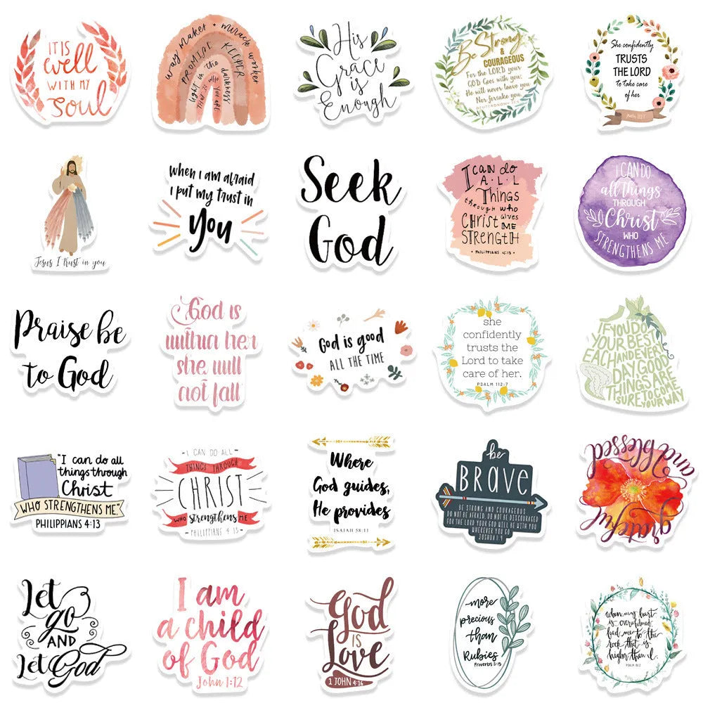 Assorted random pattern graffiti stickers from a 50-piece decorative vinyl decal pack.