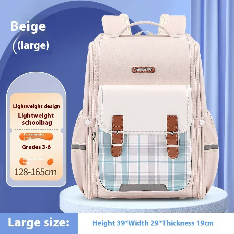 Lightweight Oxford cloth student schoolbag in navy blue colour with large capacity for Grade 5-6.