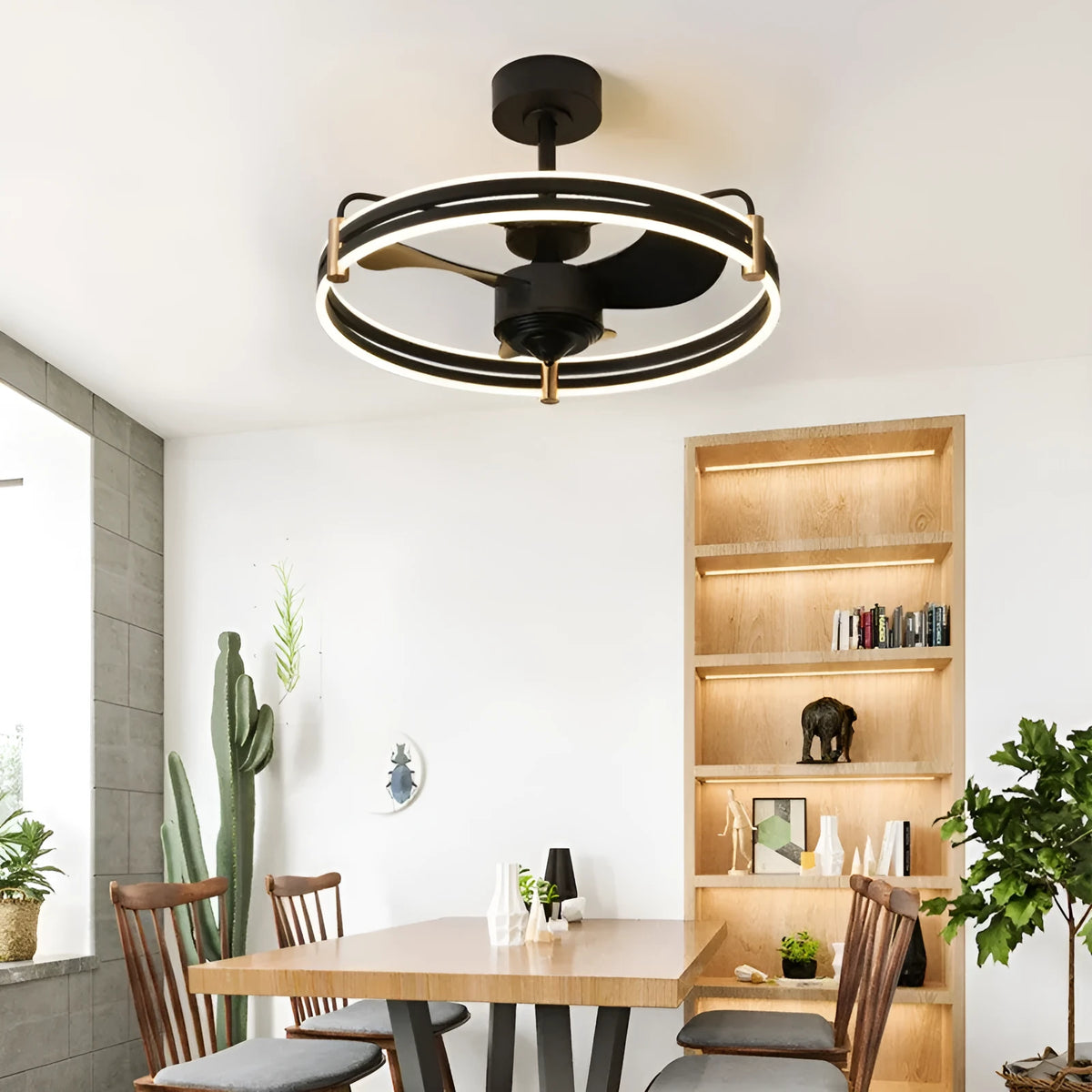 60cm ceiling fan with light, ABS blades, acrylic lampshade, remote control, black or white, 220V