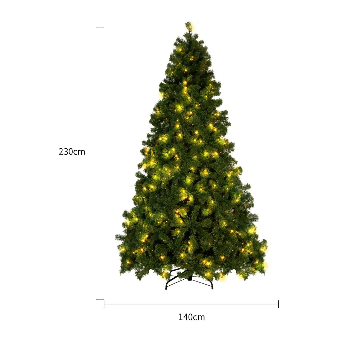 Green and white artificial PVC Christmas tree with snow effect and metal stand.