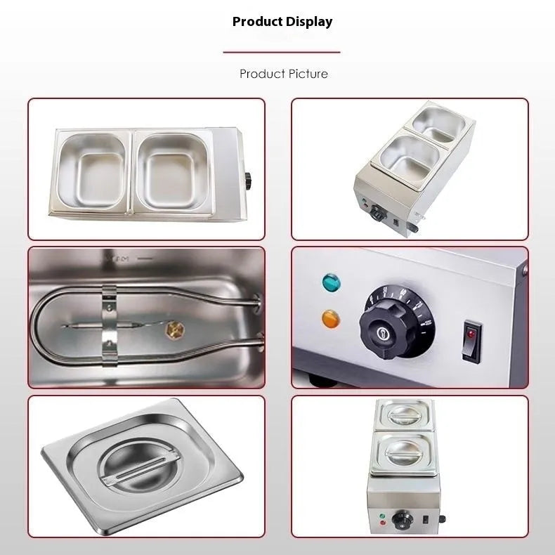 Commercial electric chocolate melting machine with dual pots and temperature controls