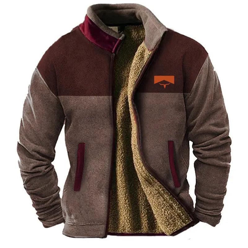 Men's polyester padded coat with fleece lining in blue, green, or light brown