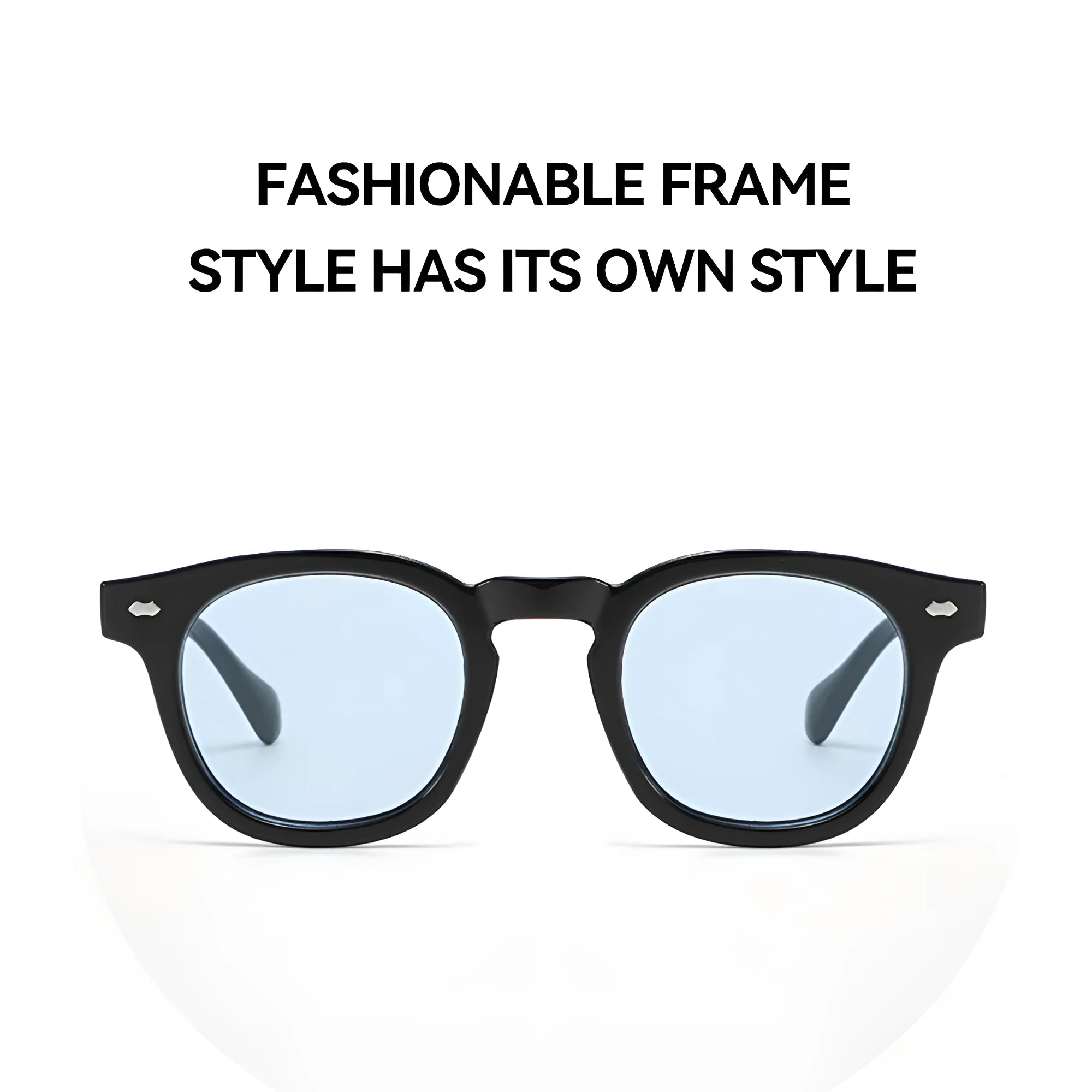 Round rim sunglasses with transparent frame and tinted lens in various colour combinations