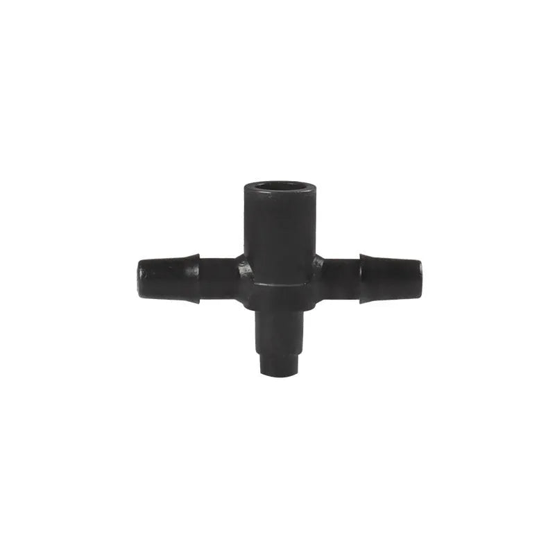 PE plastic tee water distributor joint for micro-spray irrigation systems.