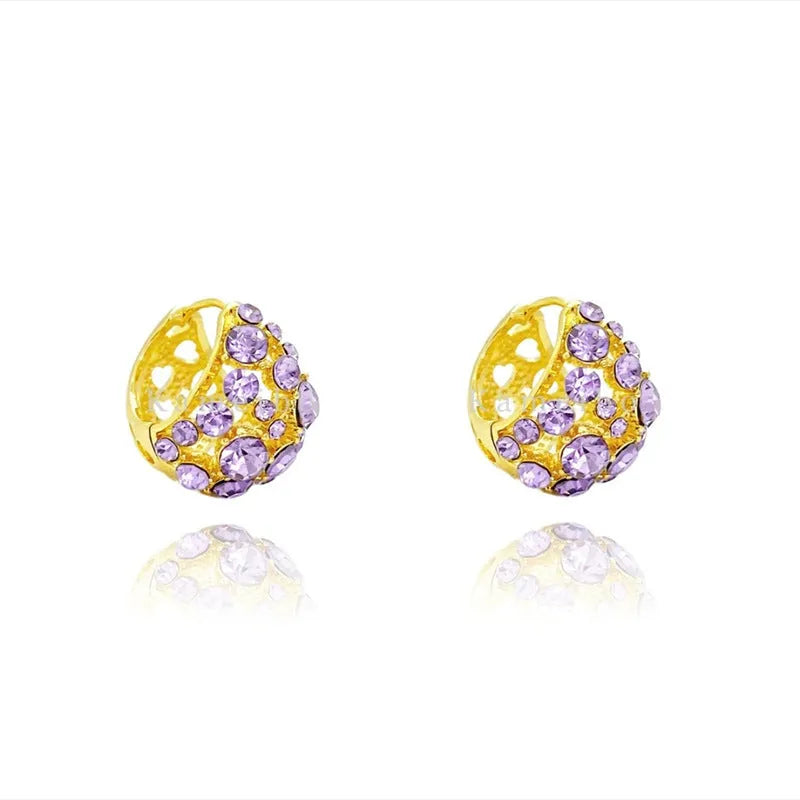 Light luxury purple full diamond ear clip on an alloy geometric round shape with Japanese Korean style