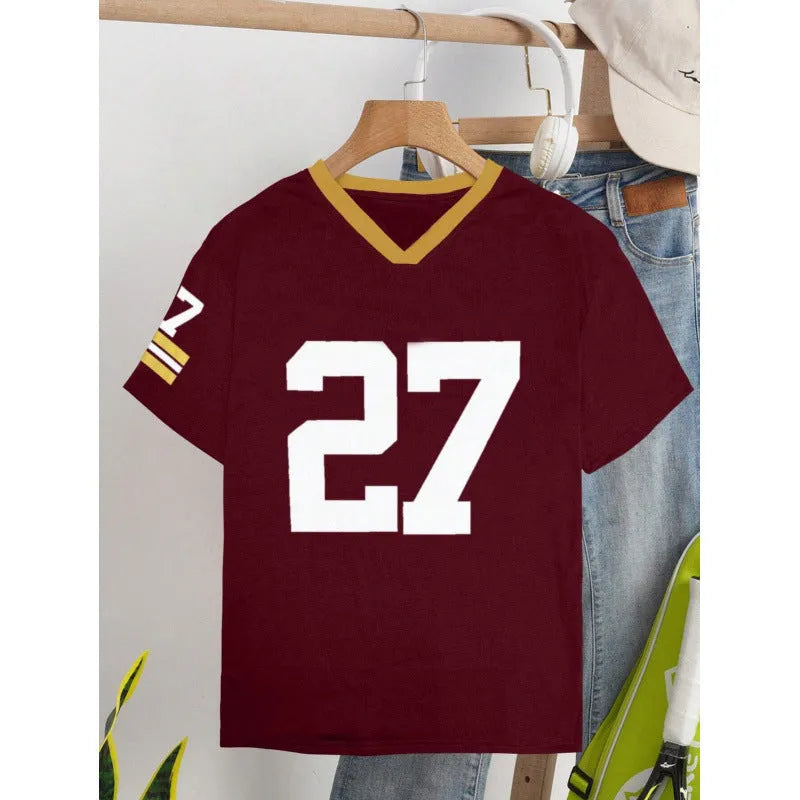 Men's loose fit cotton T-shirt with digital letter print in red
