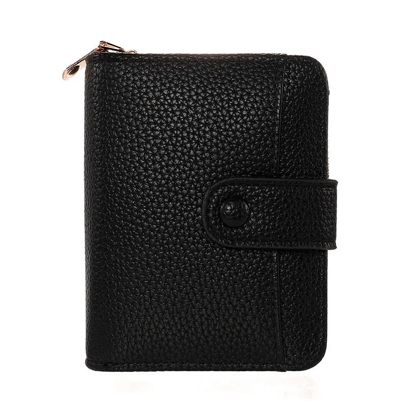 Women's lychee pattern organ short wallet in pu material with breathable antibacterial properties
