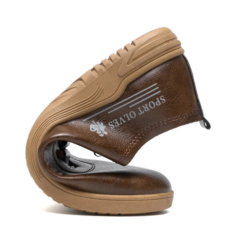 Men's lace-up casual shoes in white, brown, or black with flat heel, round toe, PU upper, PVC sole, sizes 39-45