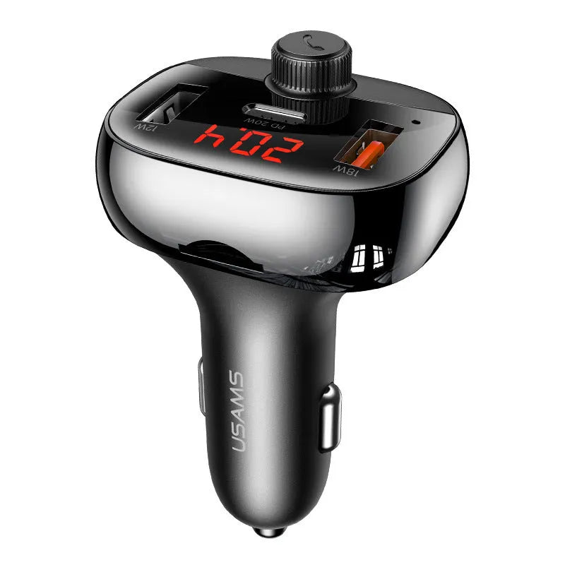 Black Bluetooth receiver car cigarette lighter charger with USB output for 24V vehicles