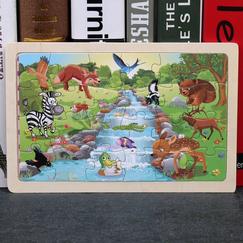 80 piece wooden animal jigsaw puzzle in iron box with non-toxic paint for children aged 3+