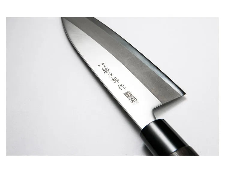 Multi-purpose kitchen knife with V silver steel blade, chestnut handle, 193mm blade length, and 62° point.