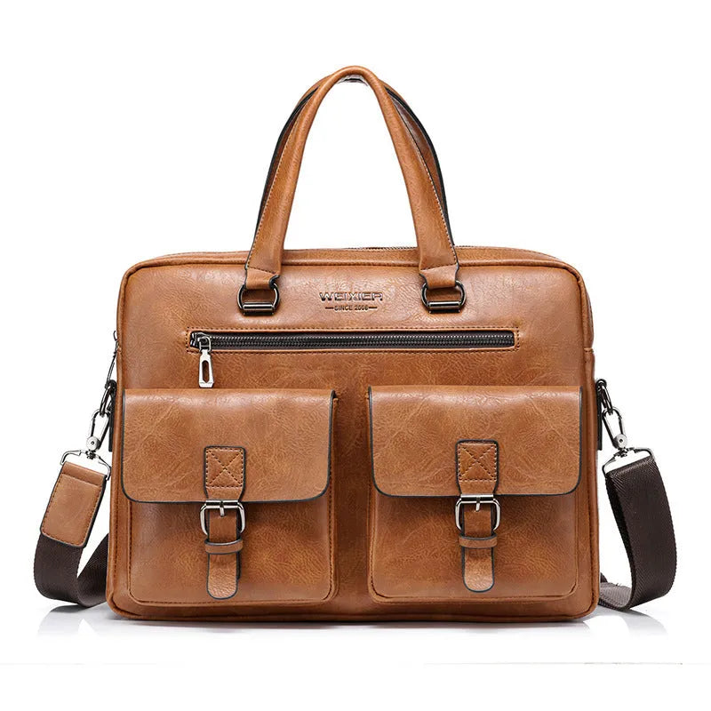 Men's horizontal one-shoulder diagonal computer bag in fabric, with adjustable strap, 28x38x8cm, business handbag style