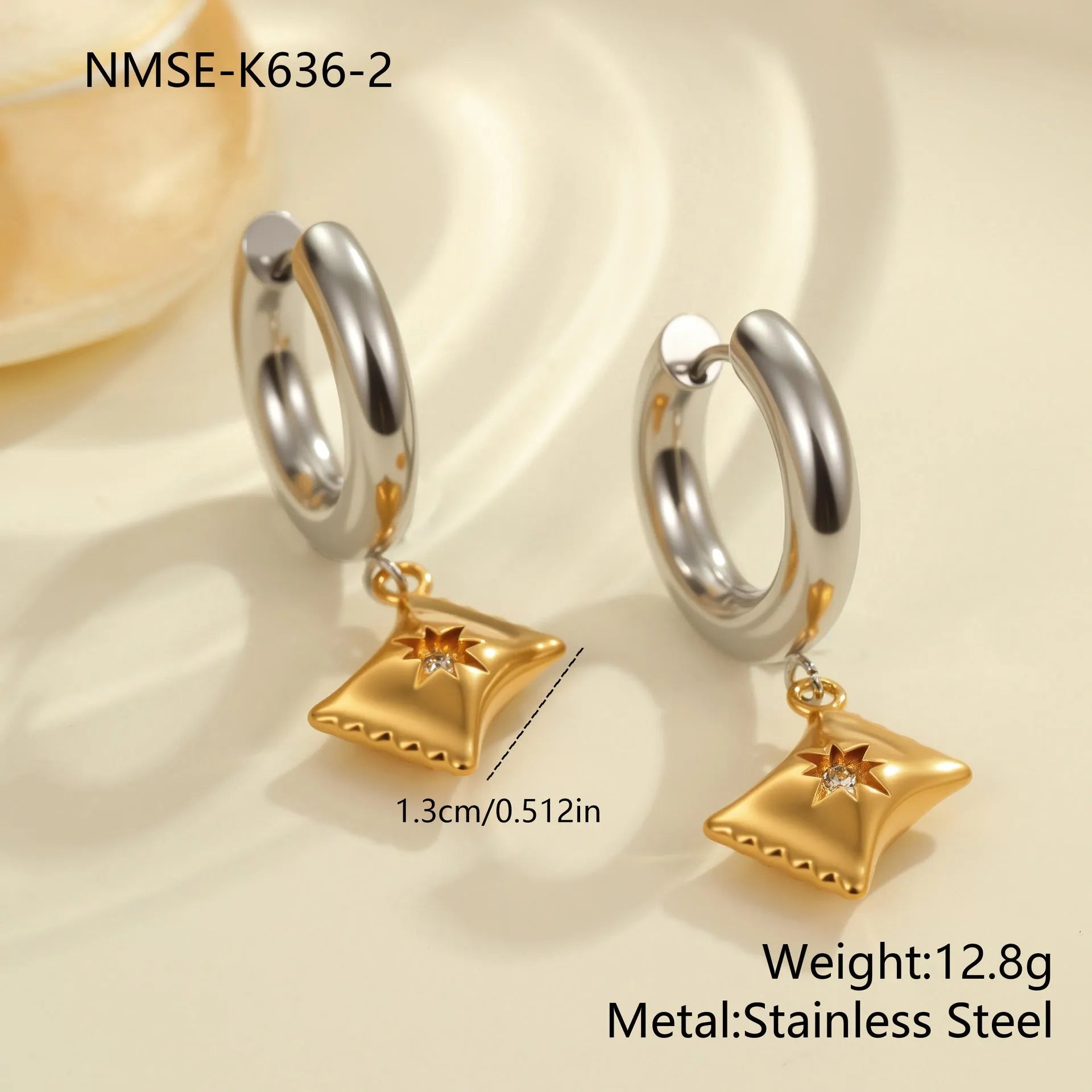 Christmas tree and heart shaped stainless steel earrings with 18K electroplating geometric designs