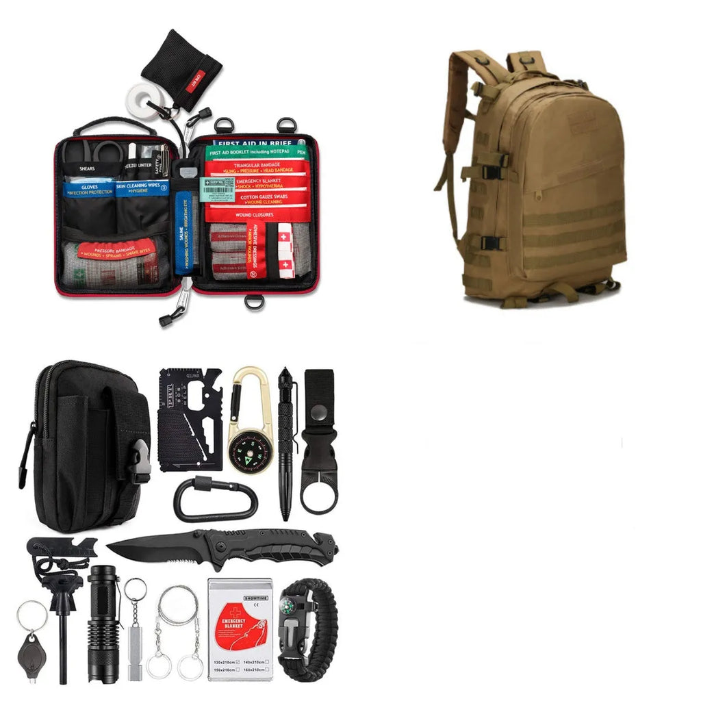 Compact multifunctional survival tool measuring 17.5x12x6cm for camping and SOS self-defence