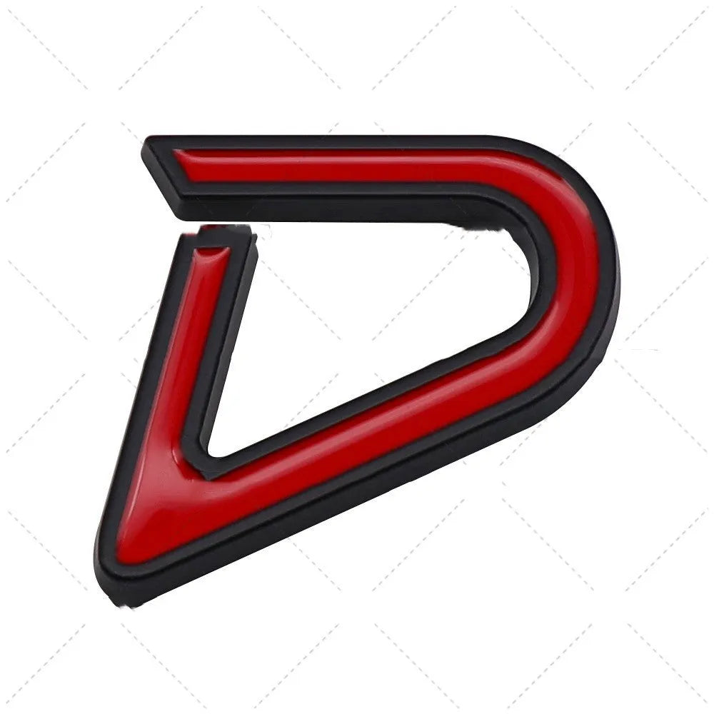 SD metal decorative car bumper sticker in red silver colour combination showing SD pattern design