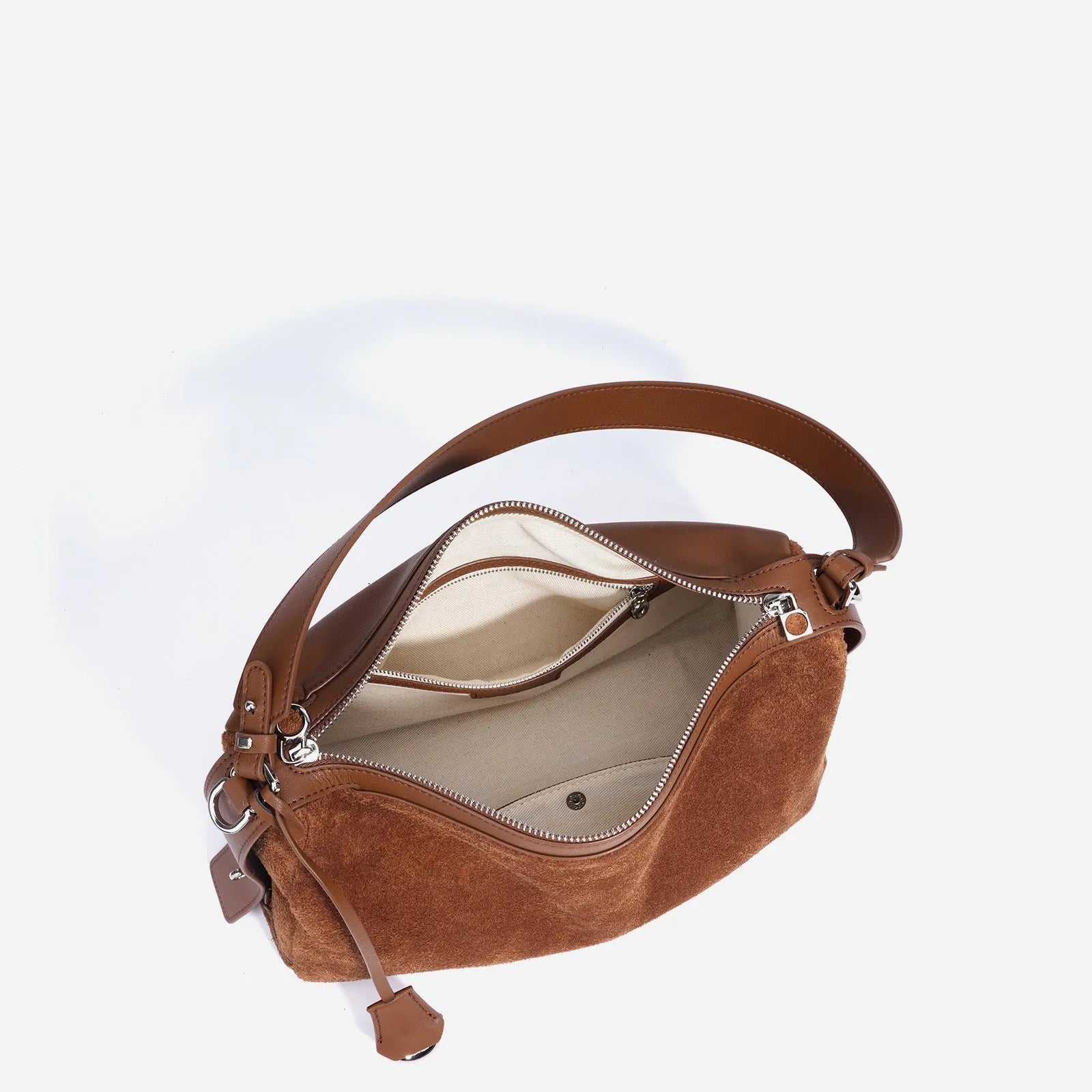 Genuine leather tote handbag in caramel colour, first layer cowhide, horizontal square shape with single shoulder strap