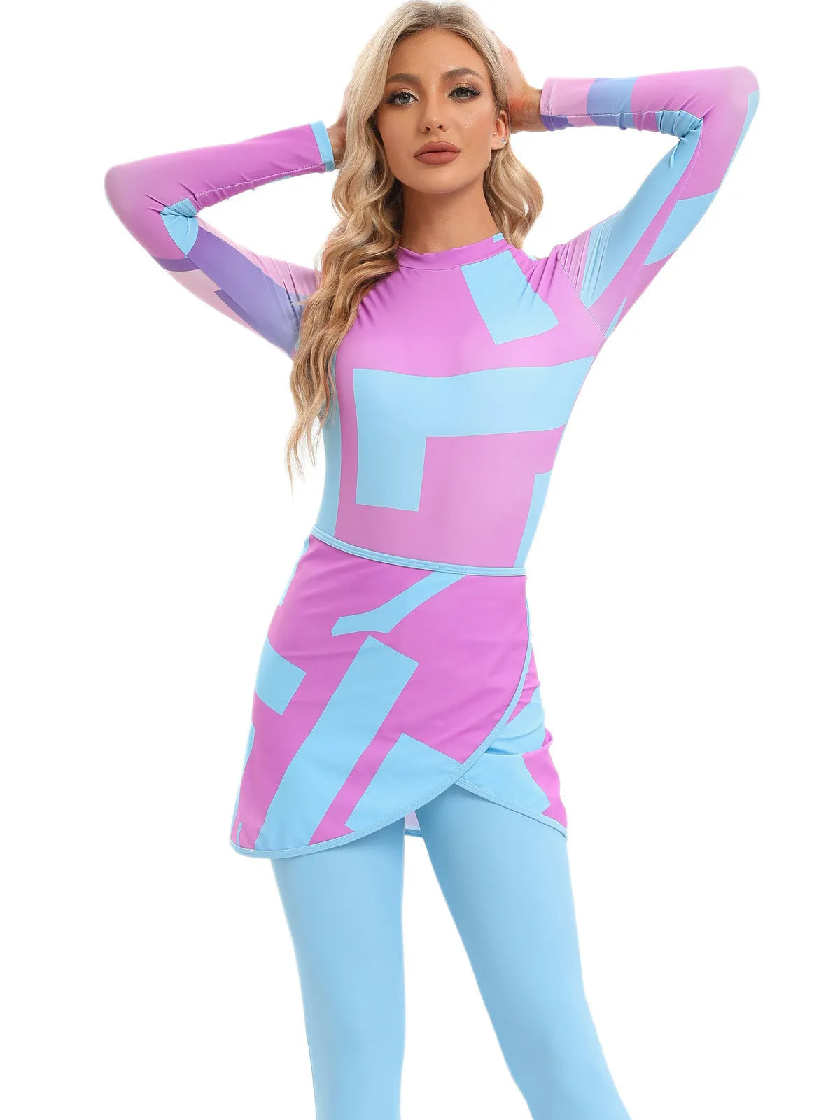 Conservative Muslim swimsuit three-piece set with apron in polyester fabric