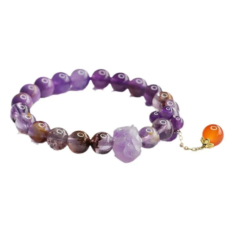 Mori style nine purple fire Duobao crystal bracelet with 8mm amethyst beads and red agate stones