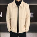 Cotton blend casual jacket with polo collar and side seam pockets in grey colour