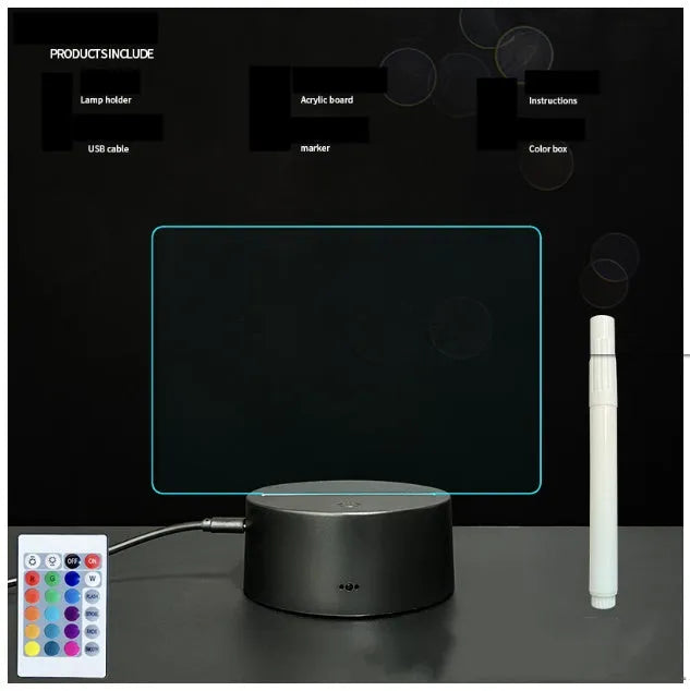 Black crack finish acrylic message board LED night light with remote control and stylus on desk