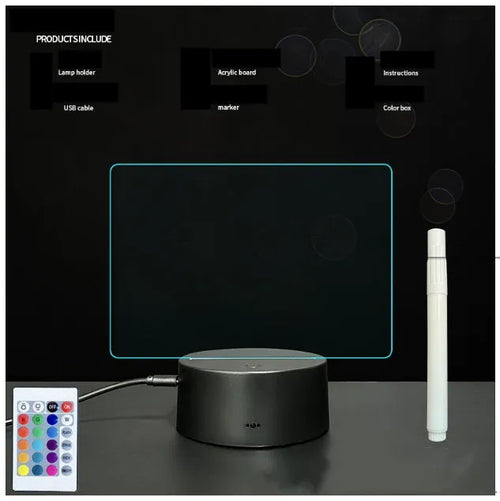 Black crack finish acrylic message board LED night light with remote control and stylus on desk