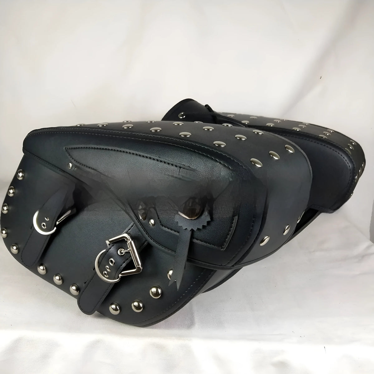 Black leather motorcycle hanging box pannier bag, 43 x 15 x 26 cm, single side bag for Cruiser Prince universal fit