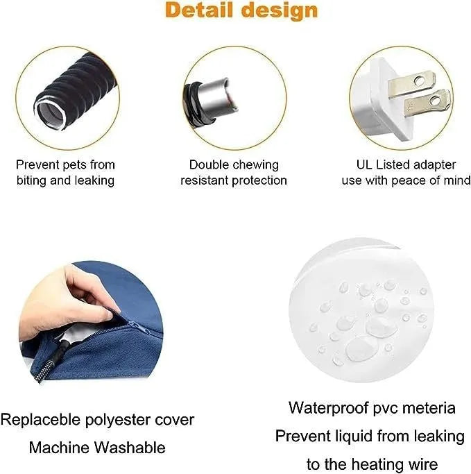 Grey 30x40cm pet electric blanket made of cloth, with US plug, for cats and small dogs in cages or beds.