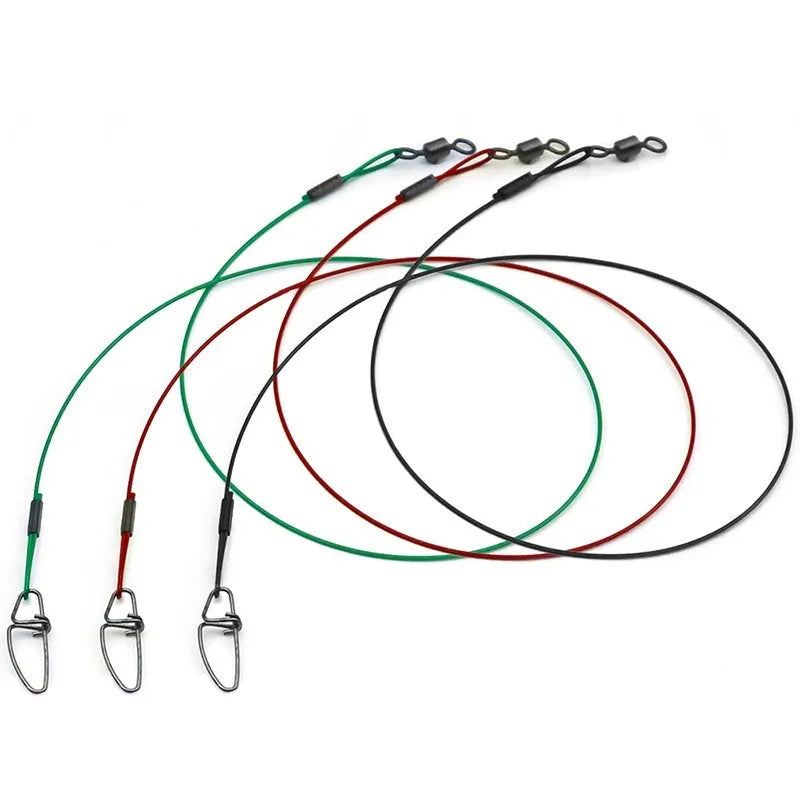 Steel wire double buckle fishing pin in green, black, red colours for predator fishing