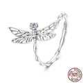 S925 Sterling Silver Dragonfly Open Ring with Inlaid Zircon Adjustable Size