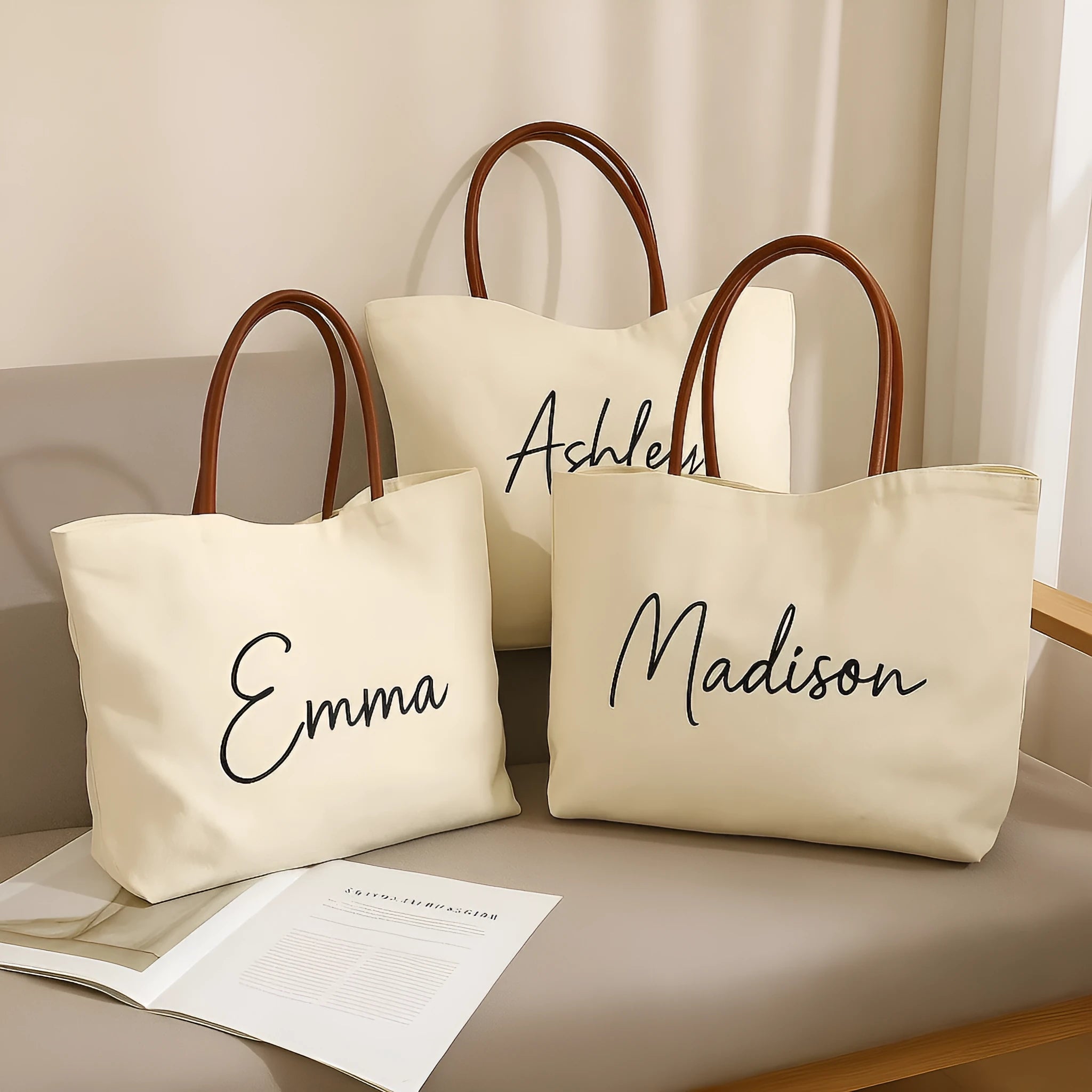 Canvas tote bag with side gussets in beige white colour, shown with handles extended