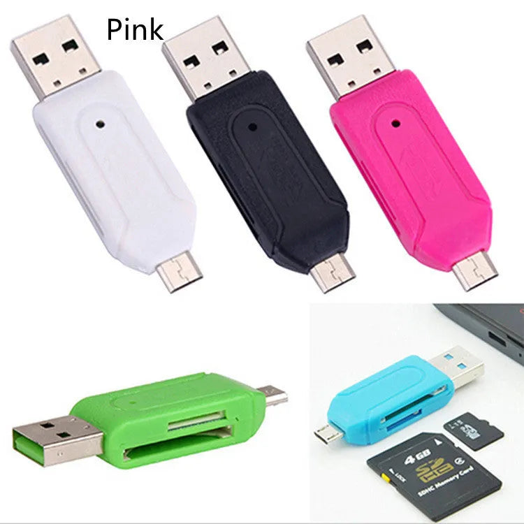 OTG dual-purpose card reader in multiple colours for SD and TF memory cards with micro USB interface