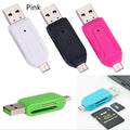 OTG dual-purpose card reader in multiple colours for SD and TF memory cards with micro USB interface
