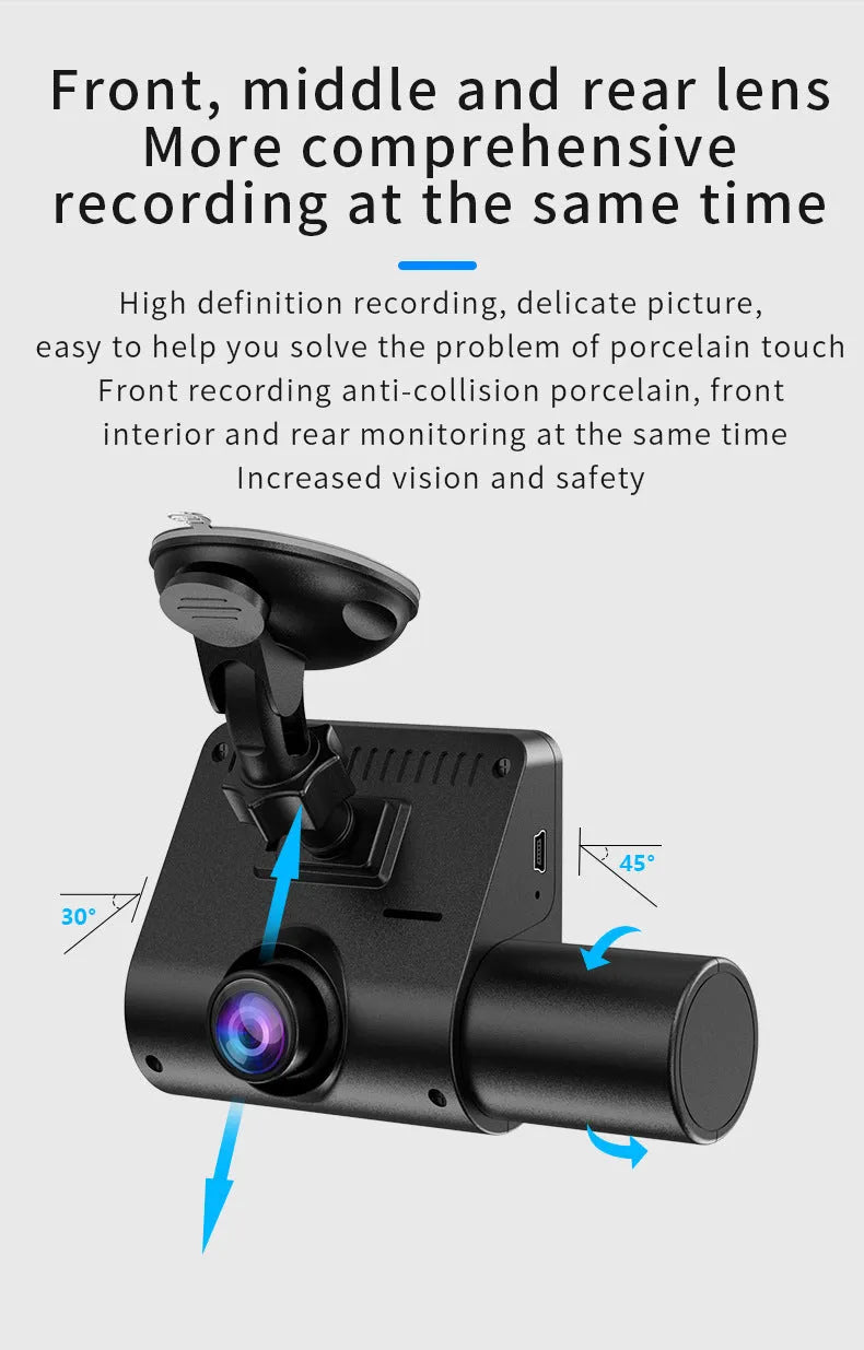 Black car recorder with 1080P HD recording, 170-degree wide-angle lens, and touch controls