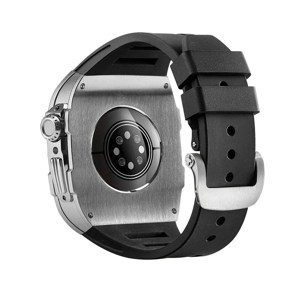 Titanium alloy watch case for Apple Watch 44mm and 45mm in black with rose gold accents