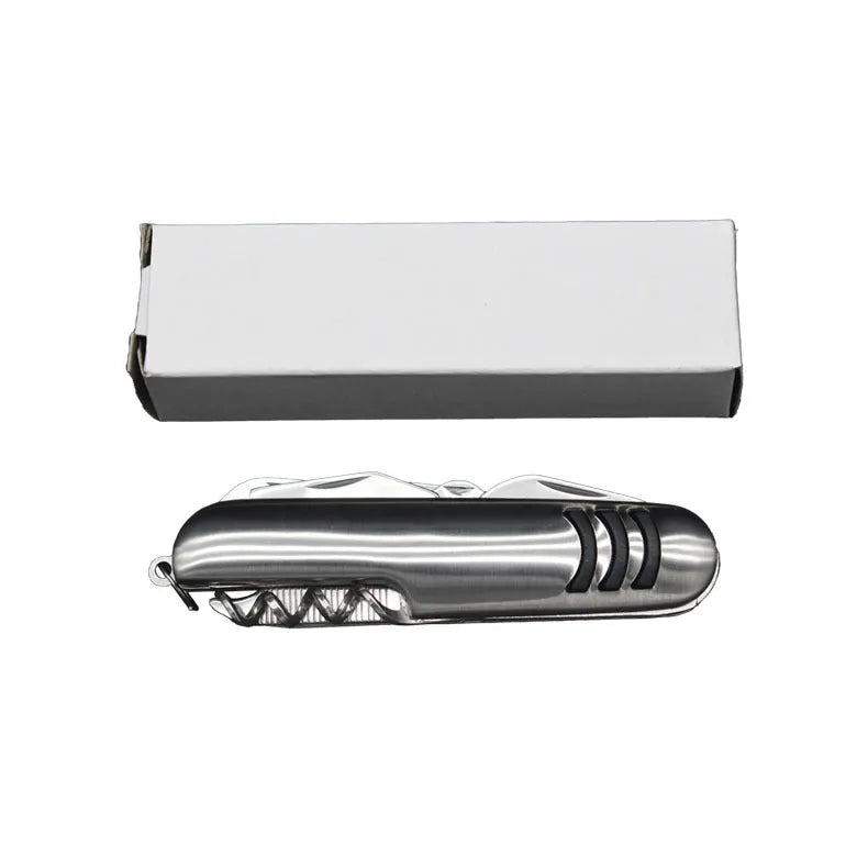 Silver multi-function pocket knife with 2Cr13 stainless steel blade folding outdoors