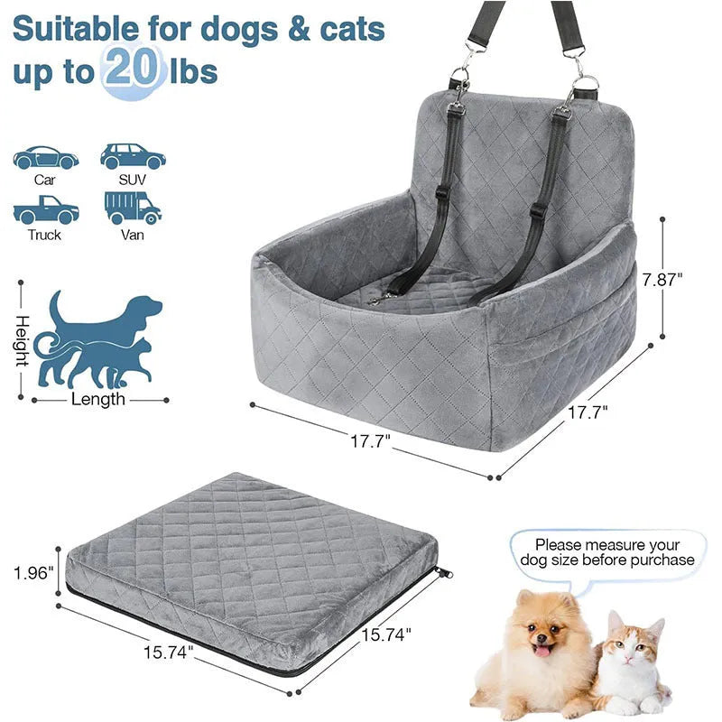 Pet car mat in Holland Velvet, 48x48x13cm, black, on car seat for dog travel protection