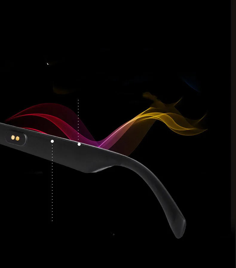 Semi-open smart glasses with PC+ABS frame, polarized anti-blue light lenses, and IPX7 waterproof rating for sports and driving.