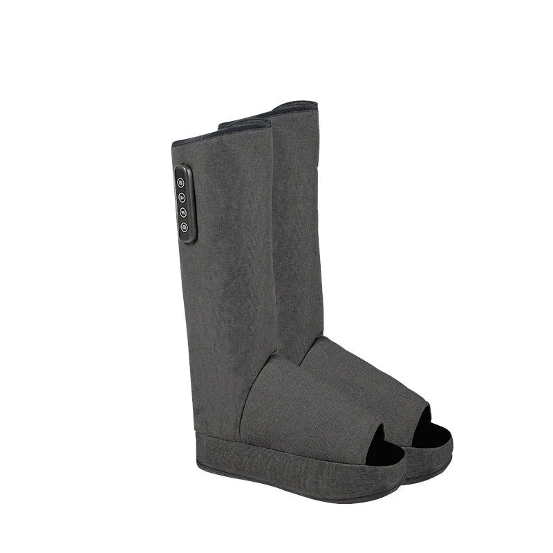 Leg massaging machine in dark gray with airbag design and USB cable
