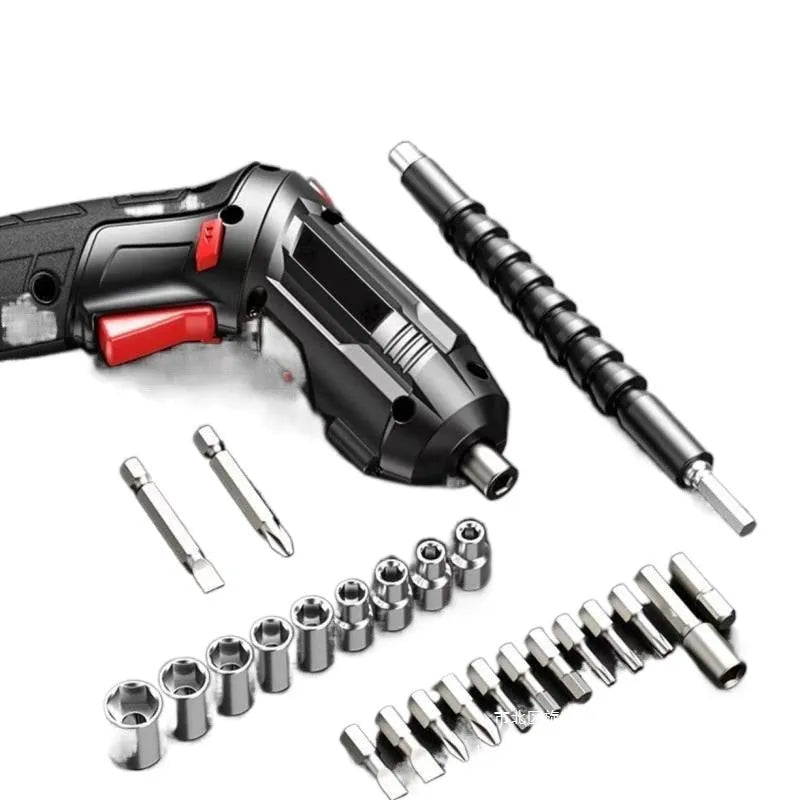 Electric screwdriver gun with lithium battery and charging capability in utility bag packaging