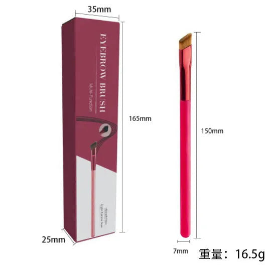 Square angled eyebrow brush with synthetic bristles and ergonomic handle
