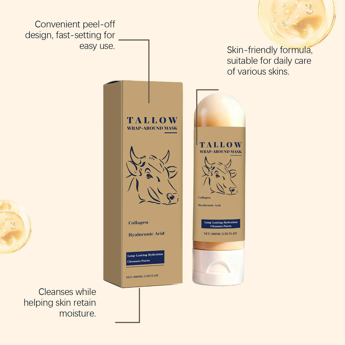 Avocado peeling mask 100ml tube, 3.7x14cm, 100g net content, daily exfoliating and hydrating skincare product