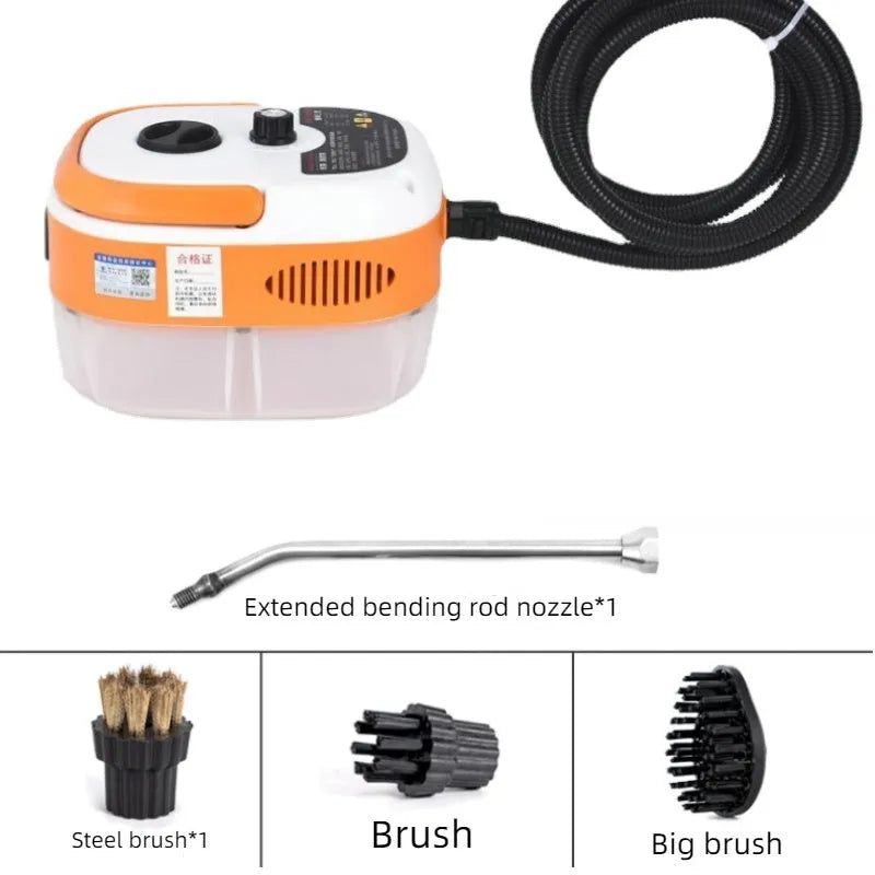 Yellow high-temperature high-pressure steam cleaner with nozzles for cleaning air conditioning and kitchen range hood grease