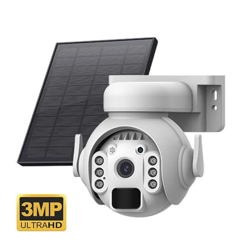 Solar-powered wireless security camera with 3MP resolution and full colour night vision capability