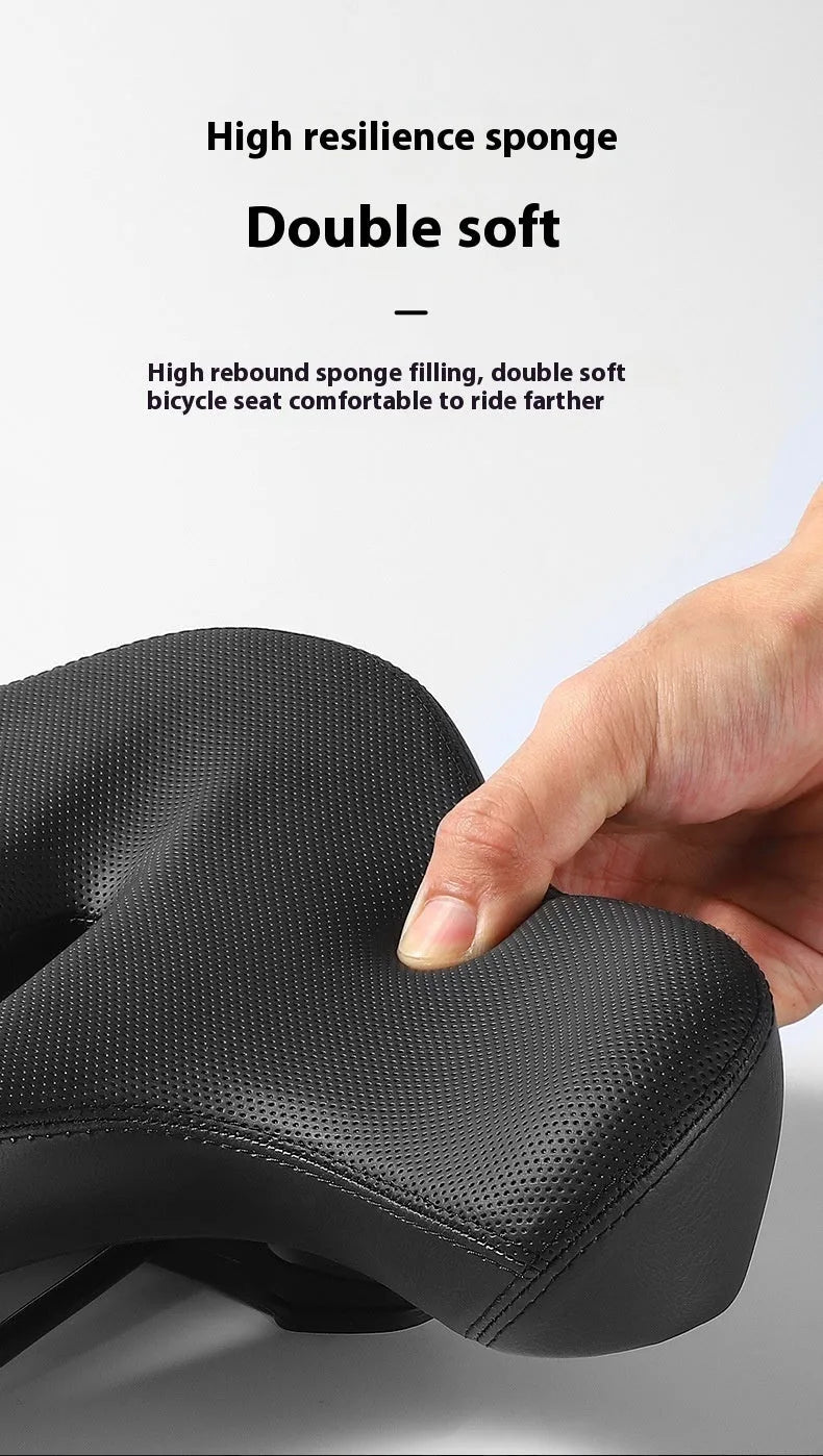 Black bicycle seat cushion with leather cover and polyurethane foam padding
